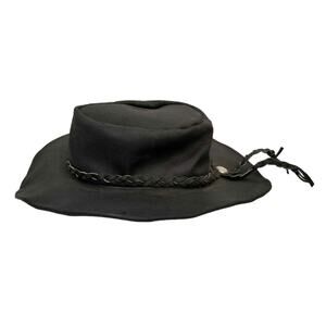 Vintage Leather Safari Western Cowboy Outback Wire Brim Hat Black Unisex Medium